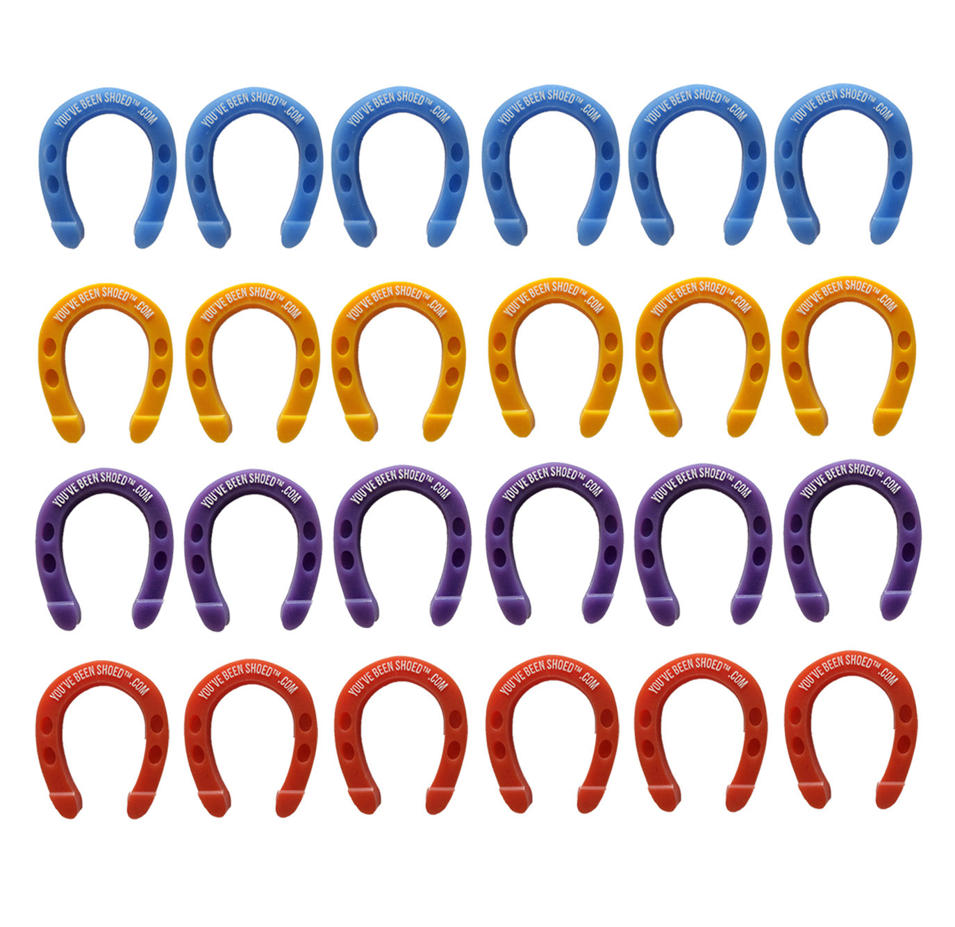 BRONCO SWAG HORSESHOES Pack of 24 - Carolina Blue, Off-Grid Orange, Frontier Gold, Grape Ape 2.75" x 3.5"