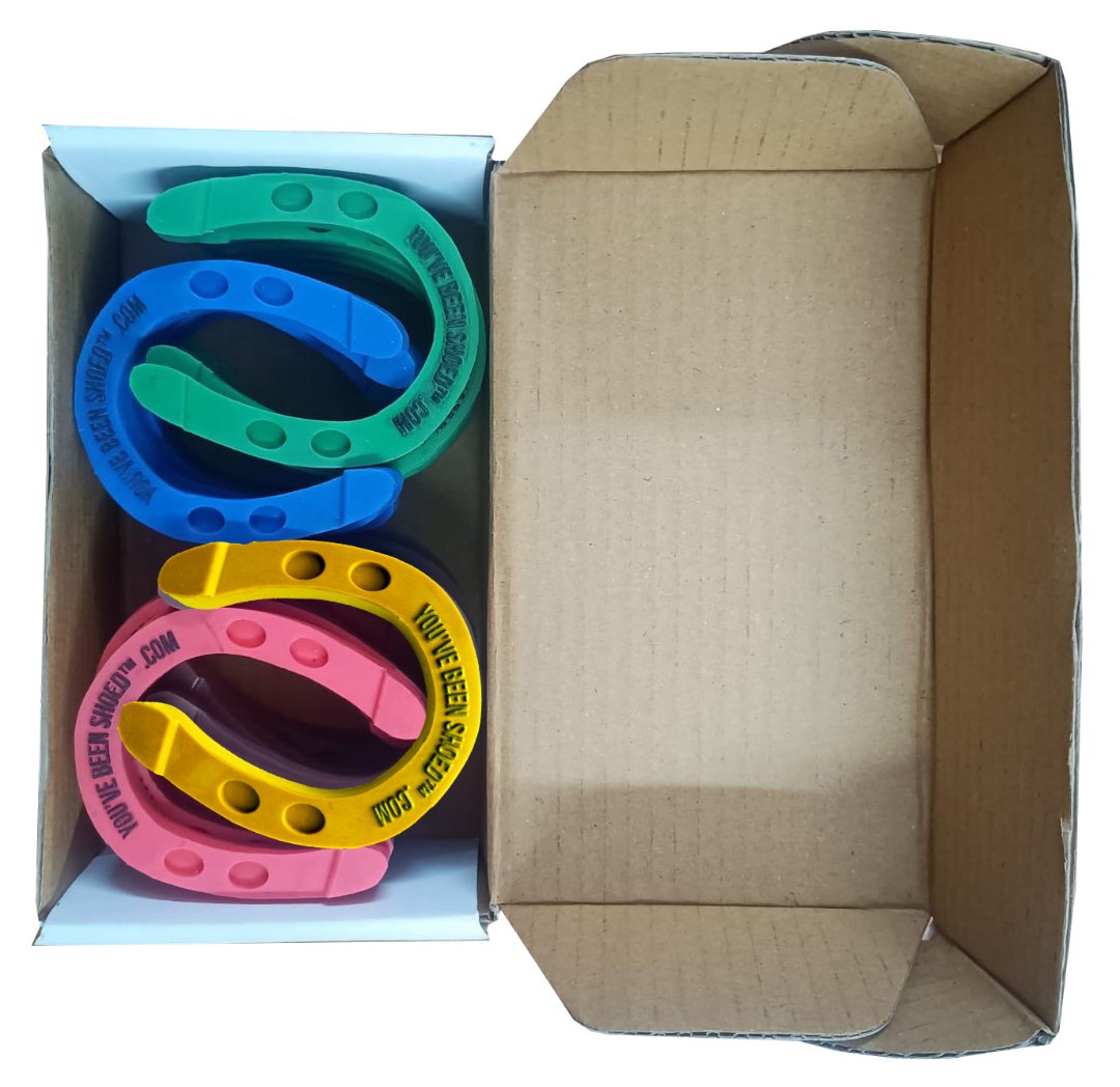 BRONCO SWAG RUBBER HORSESHOES Pack of 24 - Assorted Colors Red, Green, Yellow, Blue 2.75" x 3.5"